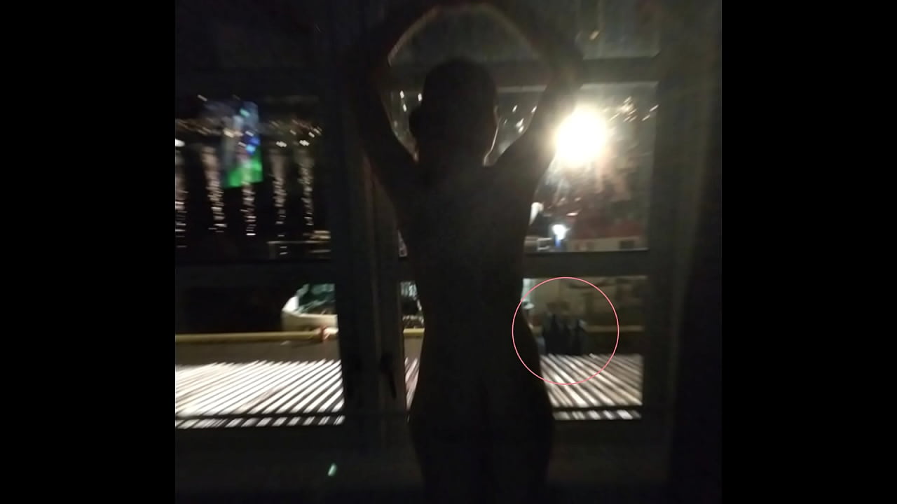 Wife flashing out hotel room window to public