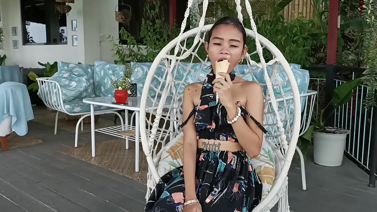 Skinny Asian babe eat ice cream and dick and sugar daddy eats her pussy and ass