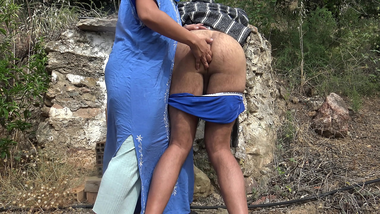 horny muslim granny has outdoor anal sex with submissive village boy