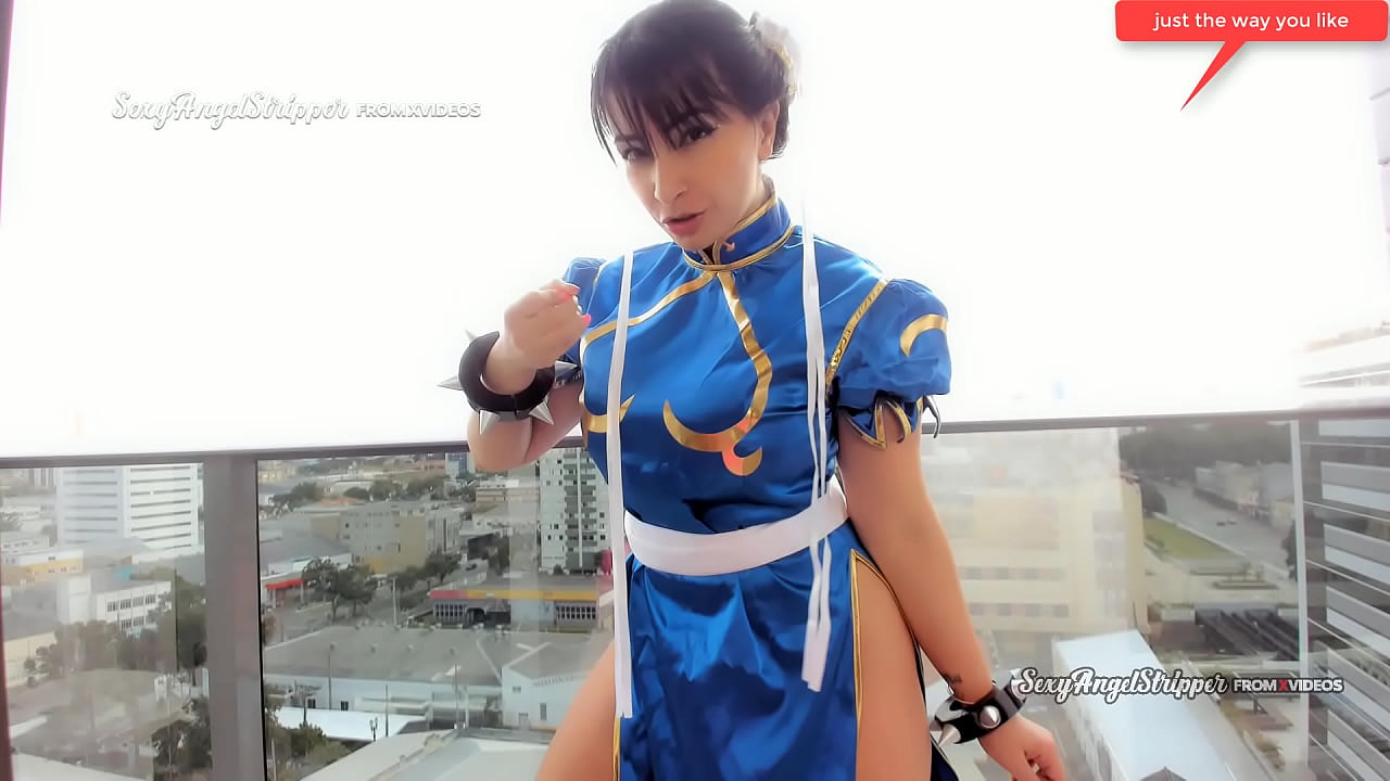 Sexy  cosplayer gamer girl dressed as Chun li from street fighter giving the best JOI jerl off instructions in public, this video will turn you on so fuckig much!!!!