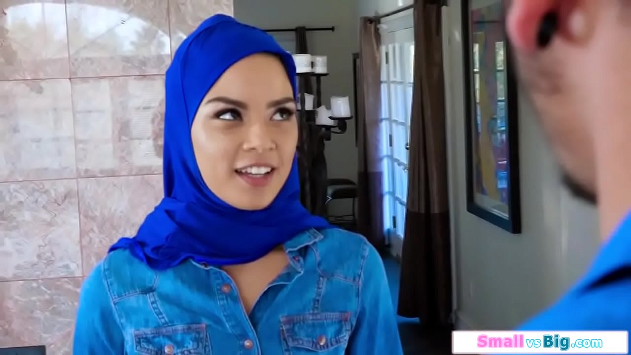 Conservative arab babe sucking two huge american dicks