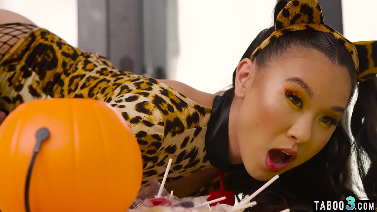 Small titted asian slut gets a huge sperm load on Halloween