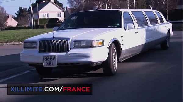 Threesome with a redhead MILF in lingerie and 2 men in a limousine