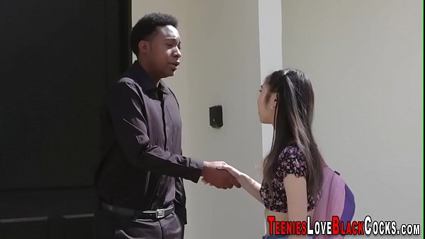 Cute teen sucking and riding black cock and getting cumshot  