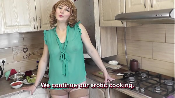 Naked mommy Blonde MILF prepares two festive seafood Christmas dishes. Pussy. Nudists  