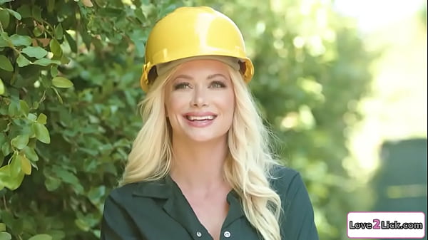 Brunette apprentice flirts with a busty electrician and they kiss.The big tits milf gives her oral sex and then the small tits babe fingers her pussy  