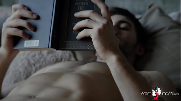 Hot sexy bearded guy undresses at the mirror showing his young uncut cock