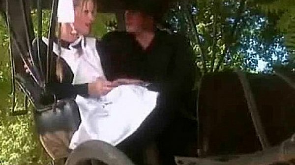 Cute blonde fucking in horsecart