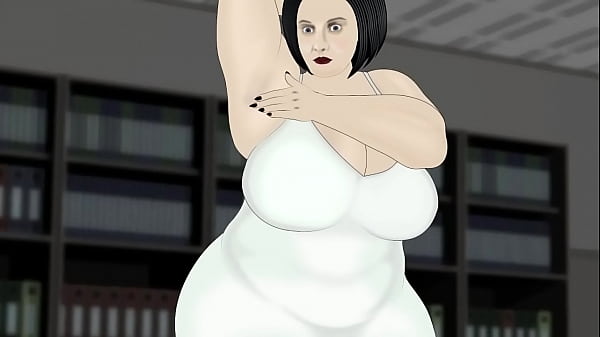 BBW massage butt in white dress in office