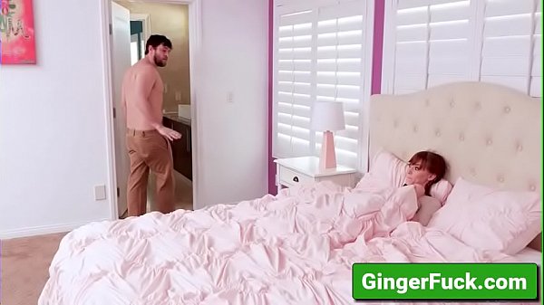 Gorgeous sexy girl with red foxy hair in sex action on camera