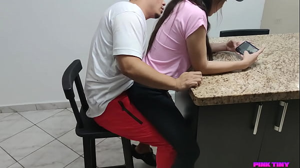 My Stepdaughter Sit on my Legs and I Take Off My Cell Phone for Her to Play But She Started to Move and My Dick Got Up