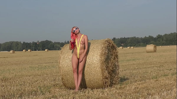 Yellow slingshot bikini on the field