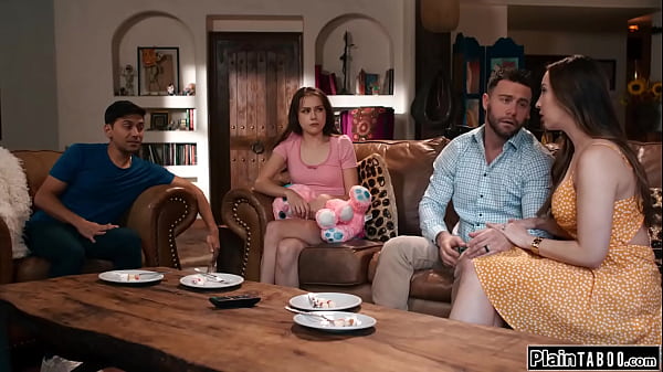 Stepsister Selena Love and her stepbro are shocked when their stepparents tell them they are stepsiblings and they want all four of them to fuck  