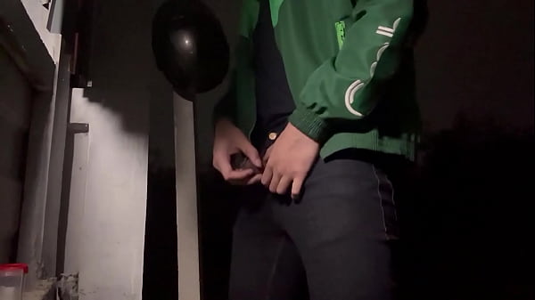 Delivery guy jerk off and big cumshot.