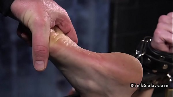 Strapped babe with head in a box