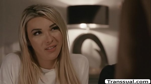 Busty blonde shemale tells her boyfriend that she wants to know their new neighbor.They go into their neighbors house and knows each other.After that,when they go home,she starts throating her boyfriends cock and she then fucks her boyfriends ass.