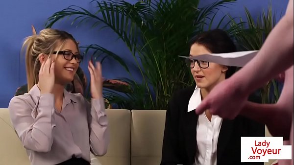 Attractive CFNM babes humiliate wanking sub