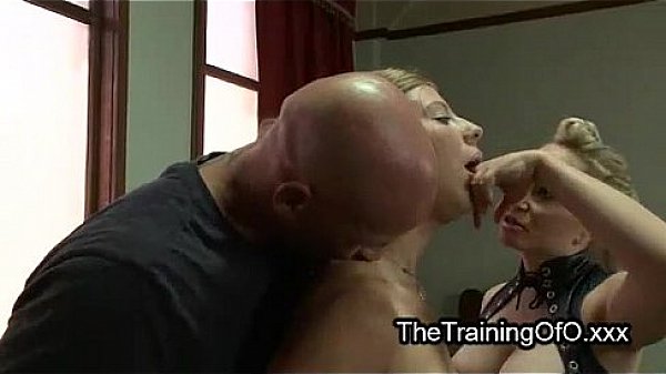 Hairy pussy blonde gangbanged in suspension