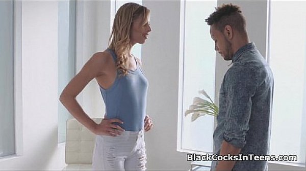 Pretty blonde sucking black dick