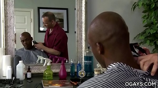 Interracial gay intercourse in the barber shop