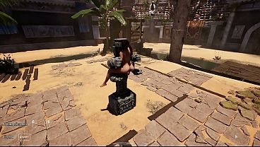 Lara Croft didn't expect that she would suddenly sit on this huge stone penis statue  