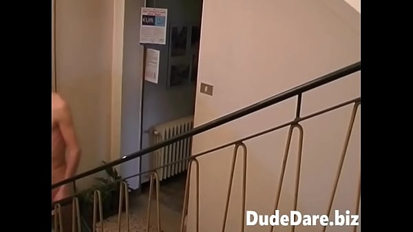 Kinky dude harrasses some poor lad at the staircase to suck his cock  
