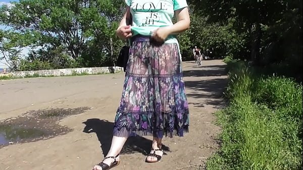 Chubby wife in transparent flashing  