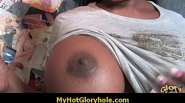 Adorable black chick make a guy happy through a gloryhole 27