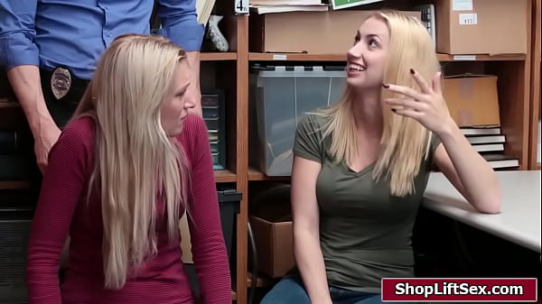 Officer catches a busty blonde and stepmom shoplifting and he asks the milf to let him fuck her stepdaughter.He makes her give him a bj and bangs her 