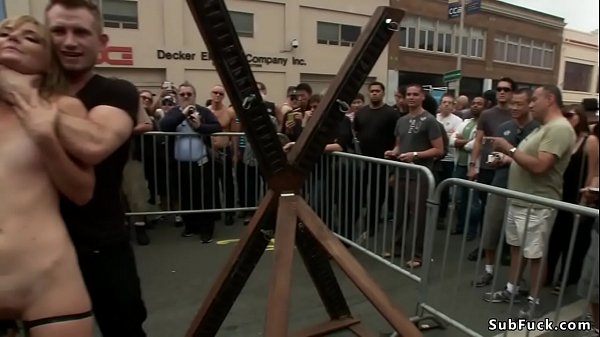 Ariel X and Bill Bailey made hot blonde slave Mona Wales suck and fuck in public rest room then outdoor at folsom street fair spanked and d. 
