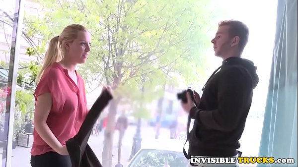 Real busty euro sucking dick in back of truck