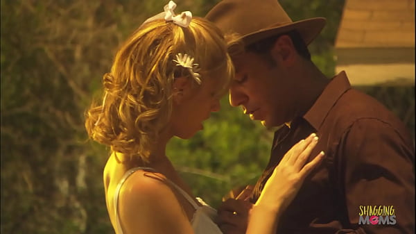 Naughty blonde with small tits lets horny cowboy fuck her in the woods