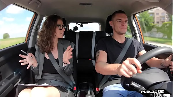 European road teacher rides cock outdoors after blowjob  