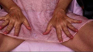 Granny with big saggy tits gets a strong orgasm.