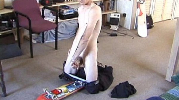 Straight skater punk cumming on skateboard