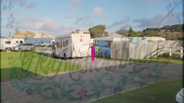 Trashy MILF slut pees on the grass in front of other campers at the beach