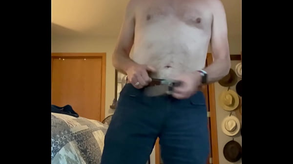 Getting naked daddy strokes his thick cock and pills a thick load of cum then eats his sperm