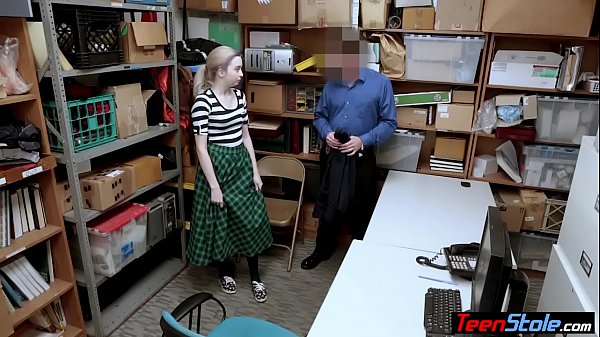 Sexy young shoplifter humiliated by perv security guard 