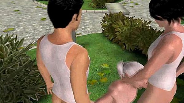 Outdoors in this 3D park these three hotties fuck