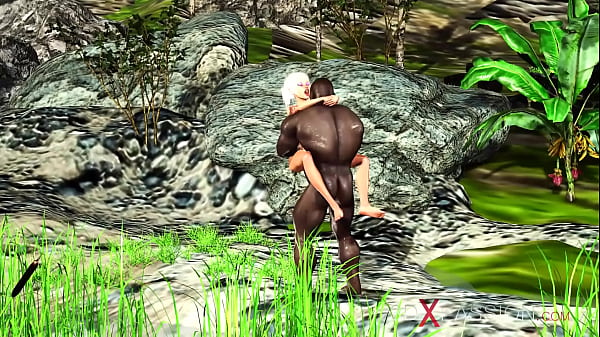 Outdoor hot sex! Big black cock fucks hard a sexy blonde in the island  