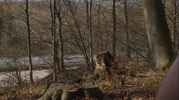 Masturbating naked in the woods by a busy road 