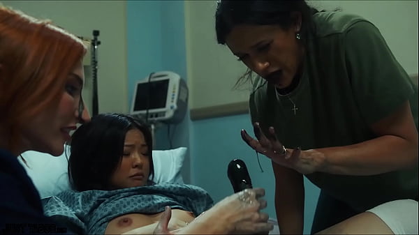 Lulu masturbates often, but this morning she noticed something growing out of her vagina. She quickly went to the hospital and the nurses fucked it!