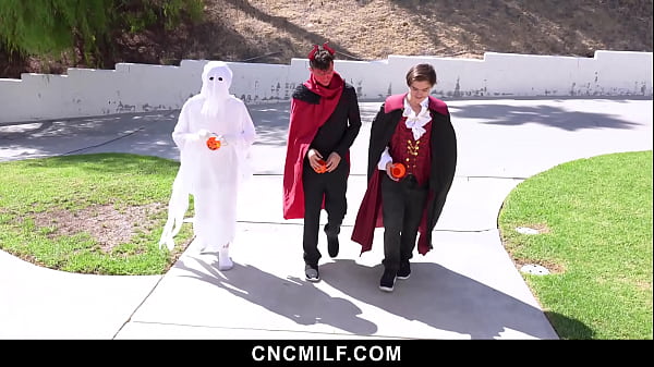Stepson and His Friends Dressed Like Ghosts Fuck Gangbang His Stepmom - Cncmilf