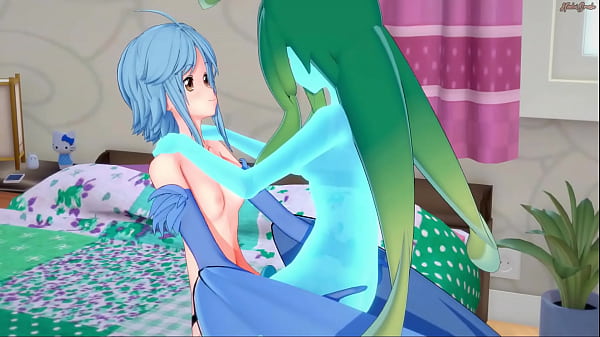 Papi rides Suu's strap on dildo. Slime girl.  