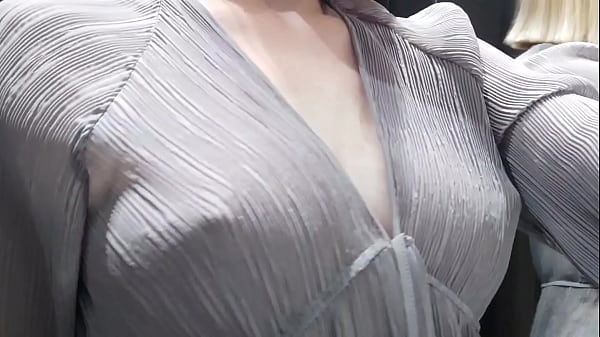 No Panties Try-On &ndash; Curvy Blonde in Sheer Lingerie Behind the Curtain