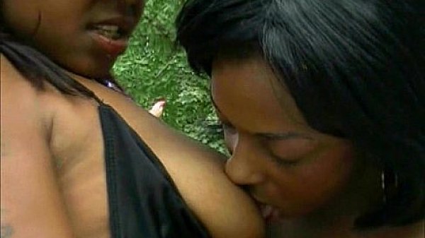 ebony lesbians sharing dildo  