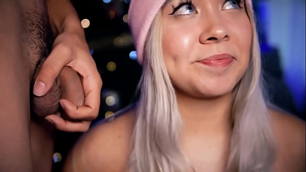 Beautiful blonde looks cute while trying to make her boyfriend's small cock hard