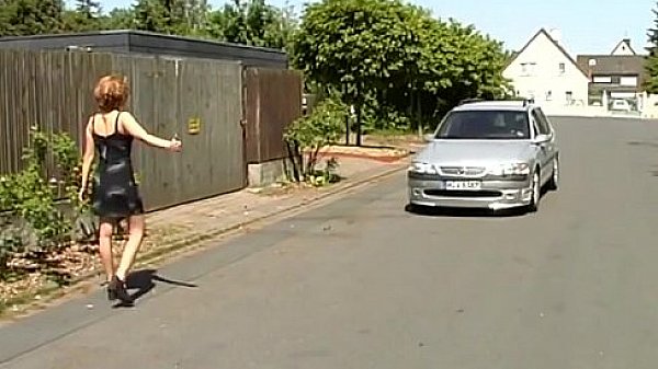 German redhead stops car for fucking