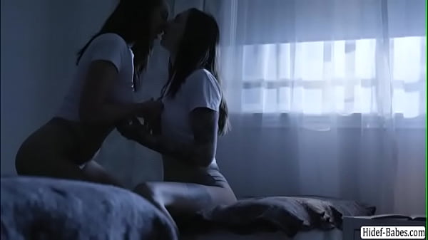 Lesbian teen sneaks in to her gfs room to lick and rub her pussy  