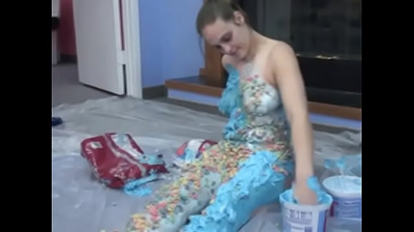 Curvy covers her body in whipped cream and cereal  